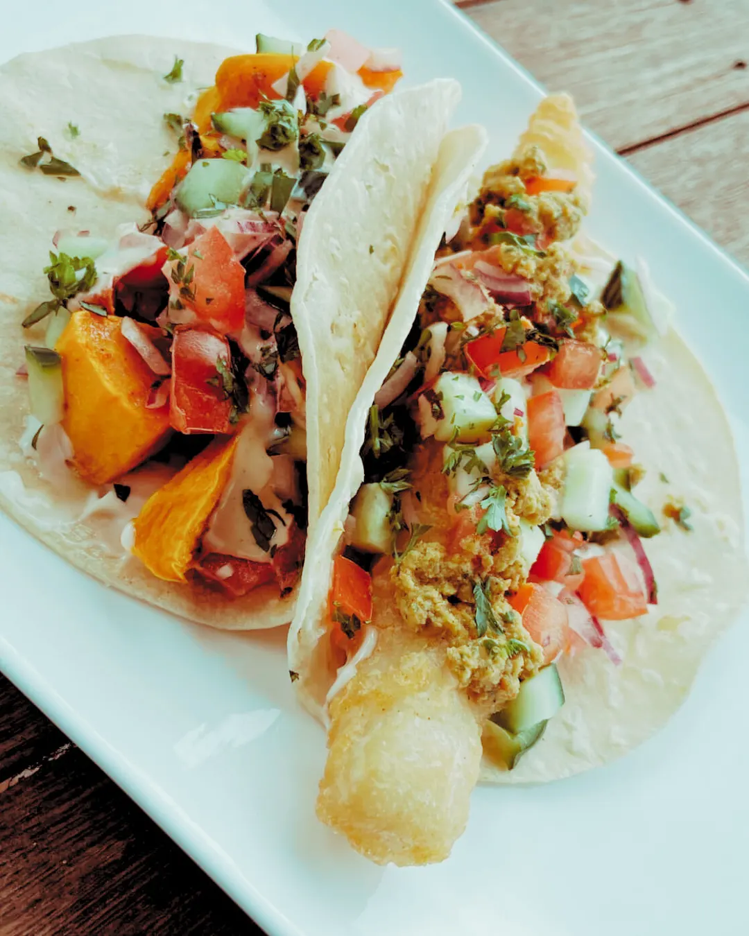 Fish tacos with salsa and sauce
